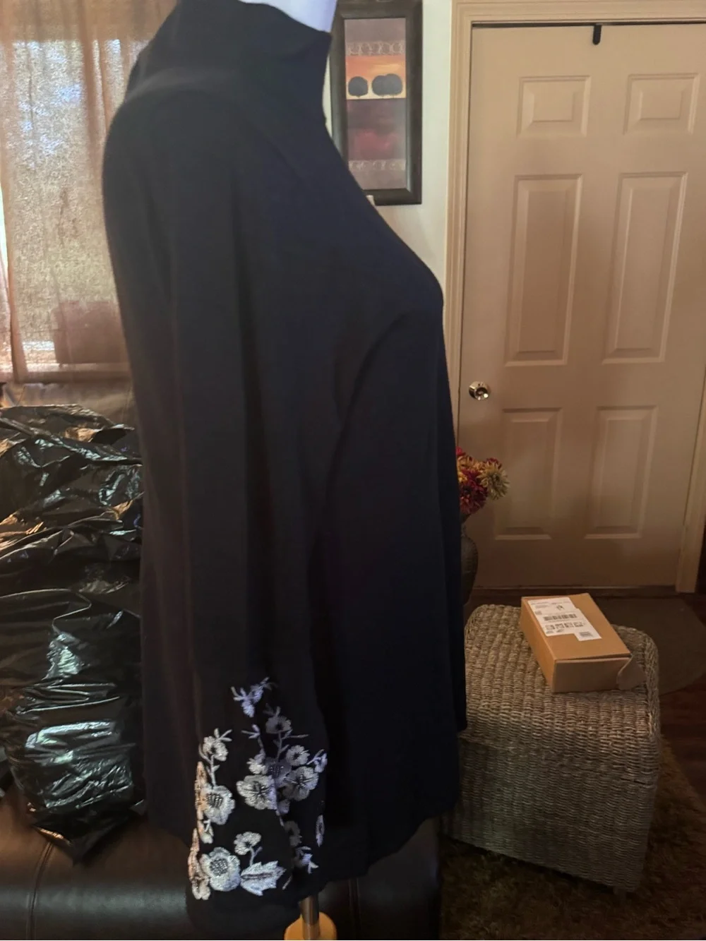 Alfani Black Crewneck Sweater M Extra buttons NWT embellished Bell sleeves. $89